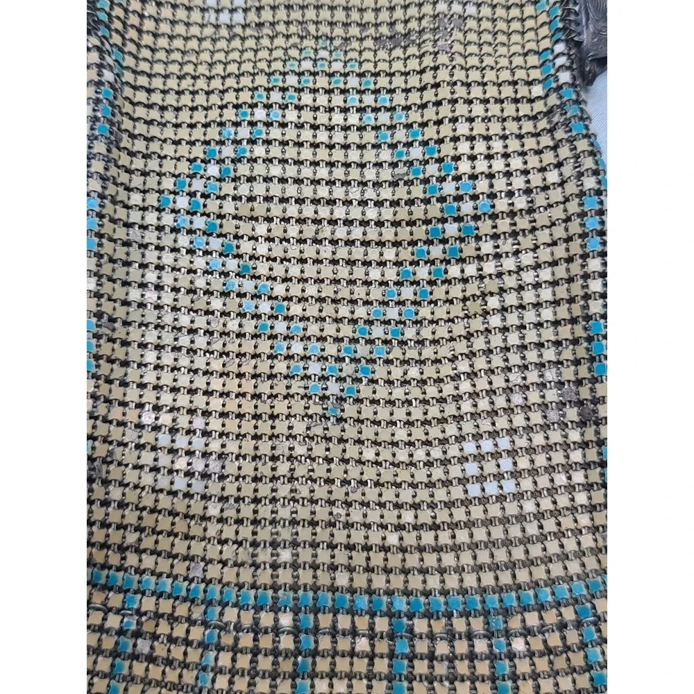 Vintage Whiting & Davis Mesh Enameled Purse Art Deco Blue Yellow 1920s Flapper